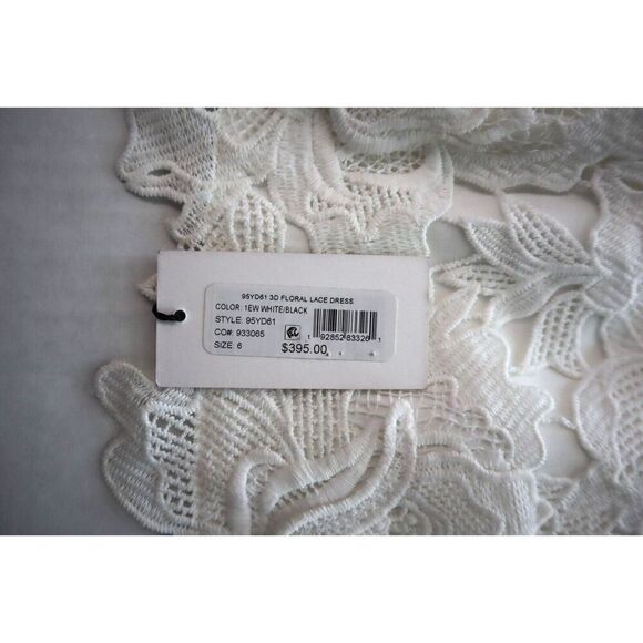 Milly Women's Sz 6 White/Black 3D Floral Lace Spaghetti-Strap Sheath Dress - Picture 5 of 13
